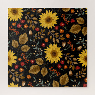 Puzzle Fleurs de soleil d'automne : Arrière - plan noir d