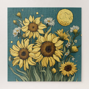 Puzzle Fleurs de soleil en Pleine lune Van Gogh Style Flo