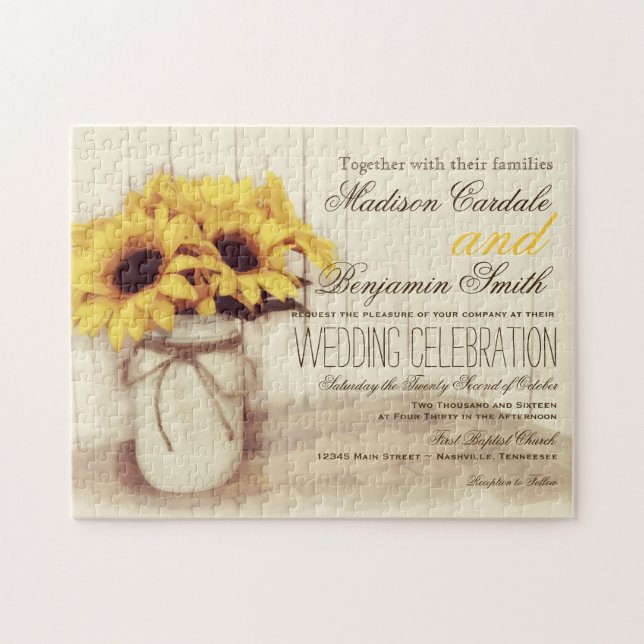 Puzzle Fleurs de soleil rustiques Mason Mariage pot Invit (Horizontal)