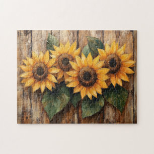 Puzzle Fleurs de soleil rustiques sur bois