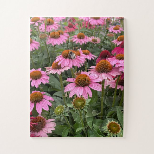 Puzzle Fleurs d'Echinacea rose et abeilles magnifiques (Vertical)