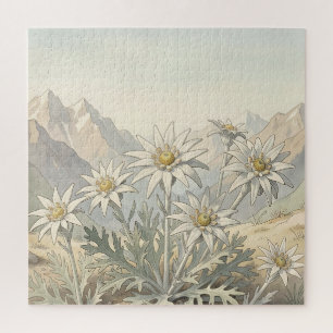 Puzzle Fleurs d'Edelweiss alpines Paysage de montagne