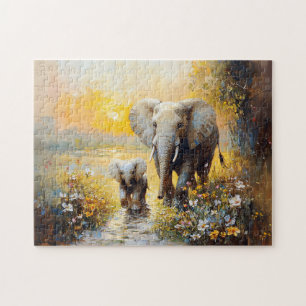Puzzle Fleurs d'éléphant et de veau et peinture au couche