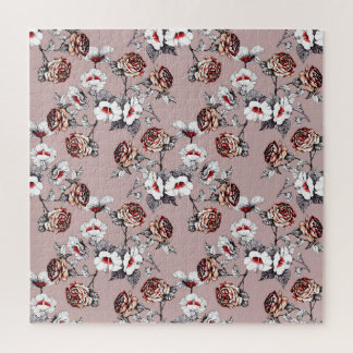 Puzzle Fleurs dessinées à la main, motif d'aquarelle rose