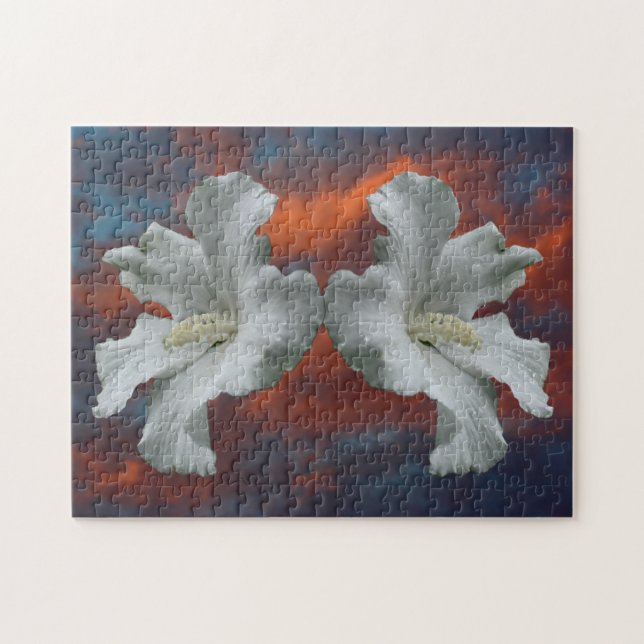 Puzzle Fleurs D'Hibiscus Blanches Sur Un Ciel Dramatique (Horizontal)