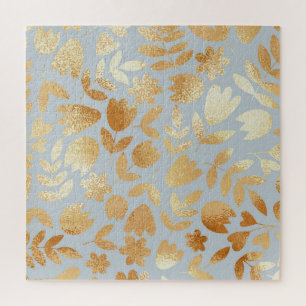 Puzzle Fleurs d'or, arrière - plan bleu, imitation feuill