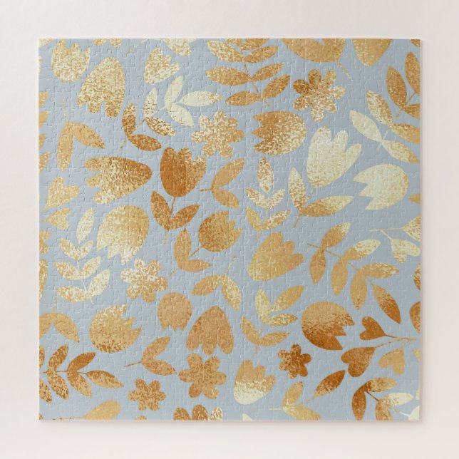 Puzzle Fleurs d'or, arrière - plan bleu, imitation feuill (Vertical)