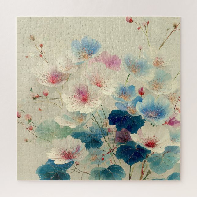 Puzzle Fleurs en fleurs – Art botanique pastel doux #1 (Vertical)