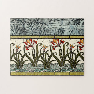 Puzzle Fleurs en verre tendu avec bordure en tan