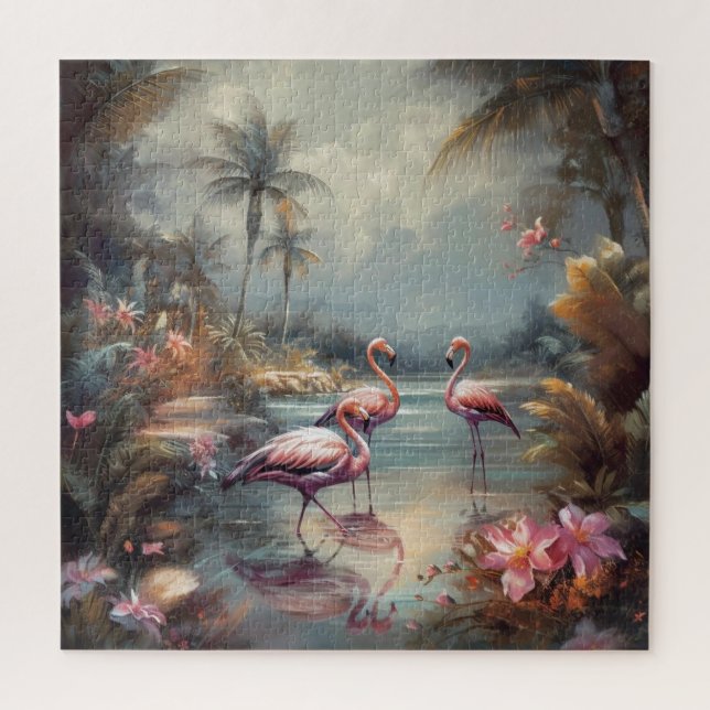 Puzzle Fleurs et flamants vintages de peinture botanique (Vertical)