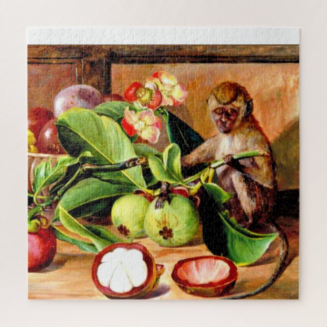 Puzzle Fleurs et fruits de Mangosteen; Singe de Singapour (Vertical)
