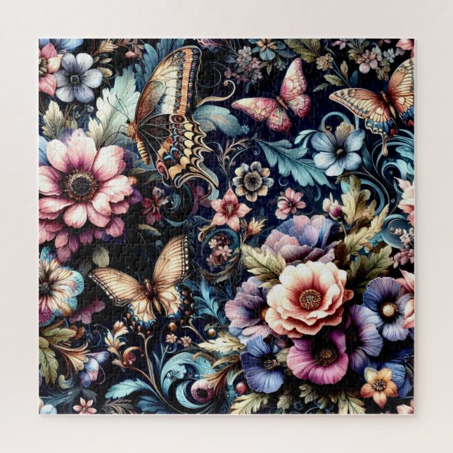 Puzzle Fleurs et papillons de printemps antiques (Vertical)