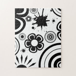Puzzle Fleurs fantaisistes noir et blanc, Cercles, Éclabo
