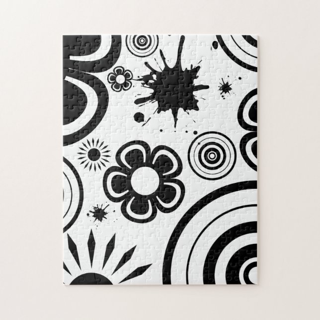 Puzzle Fleurs fantaisistes noir et blanc, Cercles, Éclabo (Vertical)