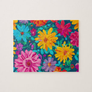 Puzzle Fleurs florales avec aquarelle de fleurs colorées