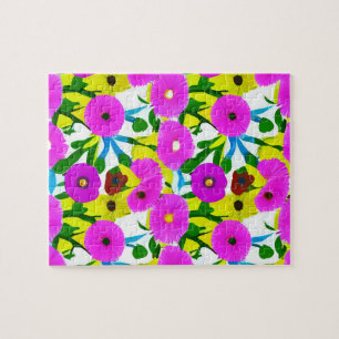 Puzzle Fleurs jaunes et violets motifs florales