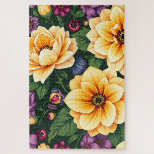 Puzzle Fleurs Jaunes et Violettes Bleues Florales colorée