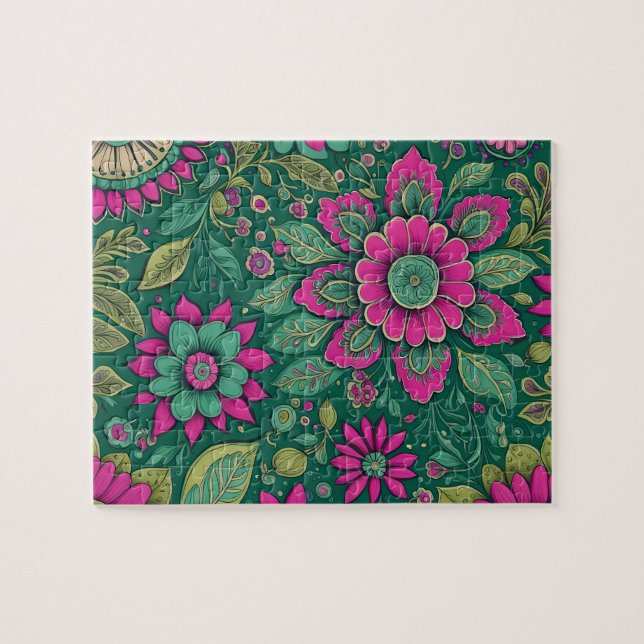 Puzzle Fleurs Mandala Fleurs vert rose (Horizontal)