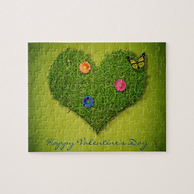 Puzzle Fleurs Papillon Pelouse en forme de coeur (Horizontal)