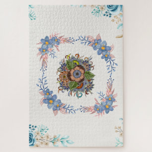 Puzzle Fleurs pastel Calme Bloom – Floral Bleu et Rose