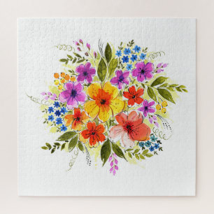 Puzzle Fleurs peintes à la main, bouquet aquarelle clair.