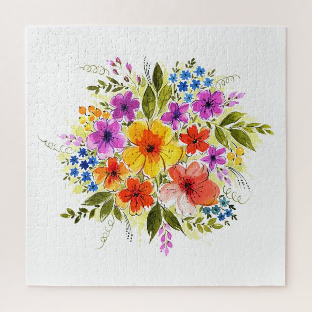Puzzle Fleurs peintes à la main, bouquet aquarelle clair. (Vertical)