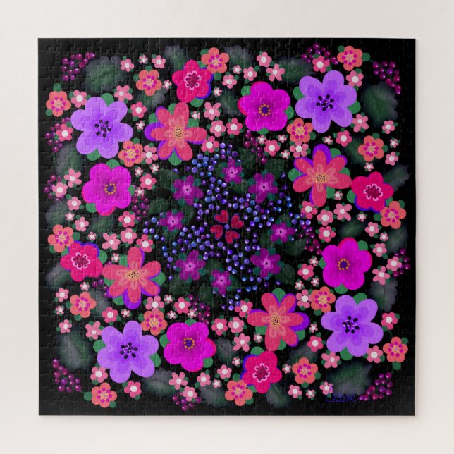 Puzzle Fleurs peintes de Boho rose et violet brillant (Vertical)