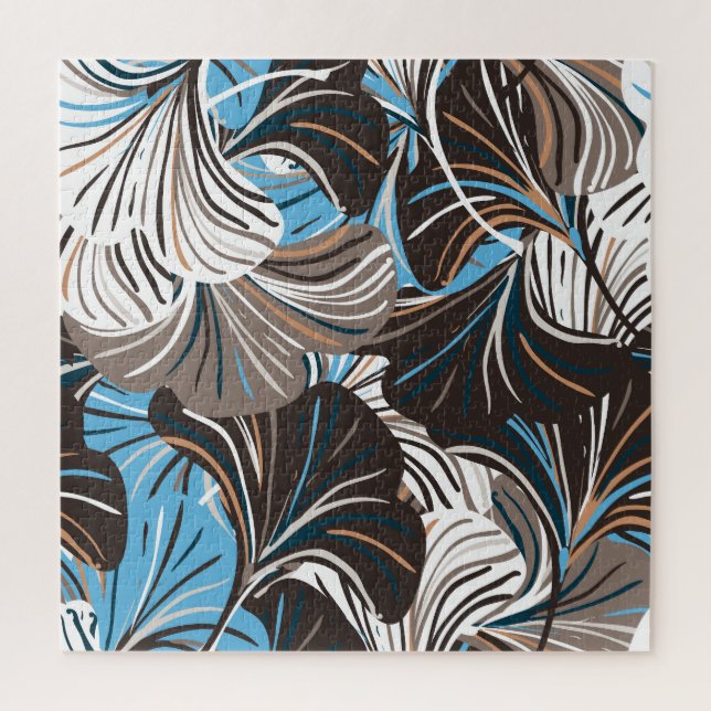 Puzzle Fleurs rayées et Feuilles : Floral Vintage. (Vertical)