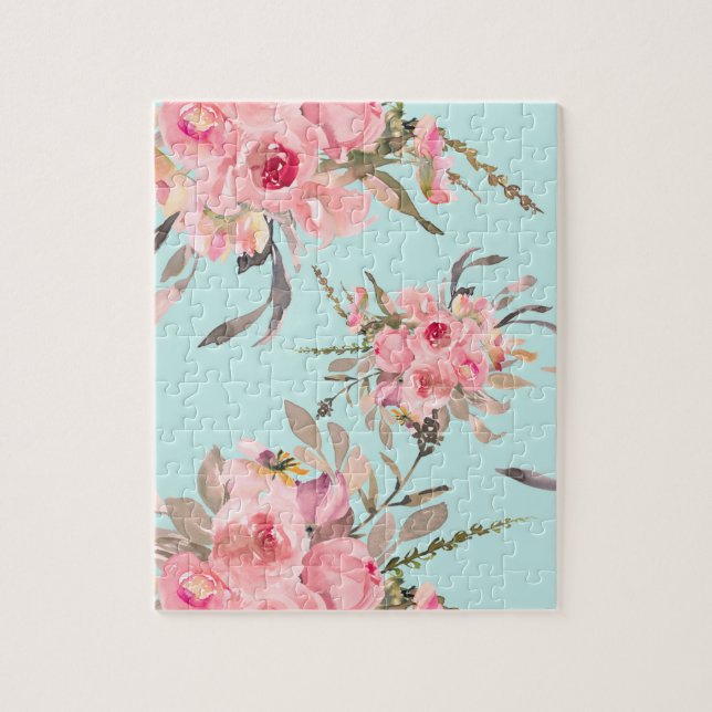 Puzzle Fleurs rose pâle sur bleu clair (Vertical)