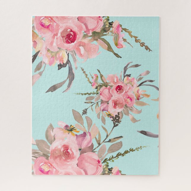 Puzzle Fleurs rose pâle sur bleu clair (Vertical)