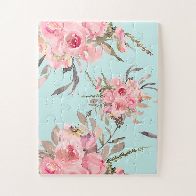 Puzzle Fleurs rose pâle sur bleu clair (Vertical)