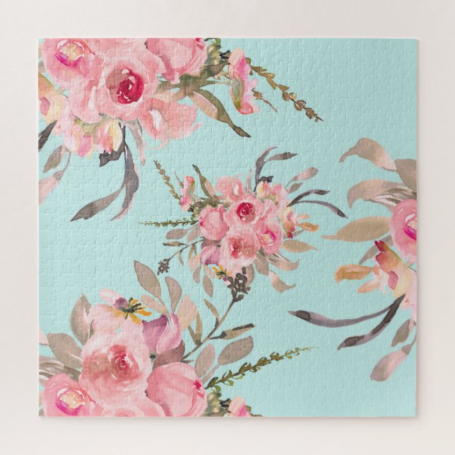 Puzzle Fleurs rose pâle sur bleu clair (Vertical)