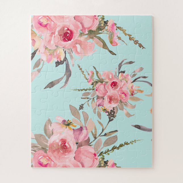Puzzle Fleurs rose pâle sur bleu clair (Vertical)