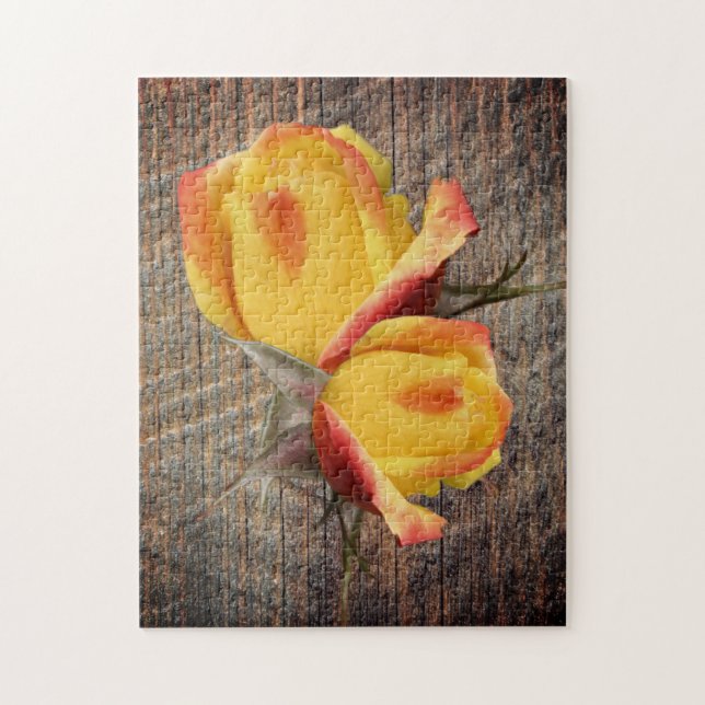 Puzzle Fleurs Rosebud Jaunes Sur Barnboard (Vertical)