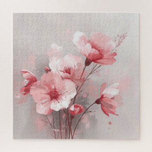 Puzzle Fleurs roses, blanches et grises