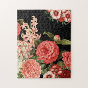 Puzzle fleurs roses botaniques vintages modernes