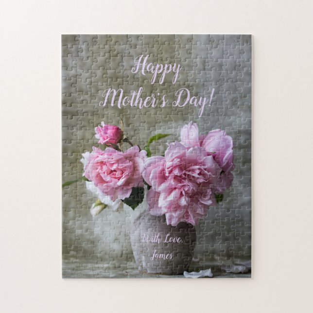 Puzzle Fleurs Roses de pivoine rose Texte personnalisé Fl (Vertical)