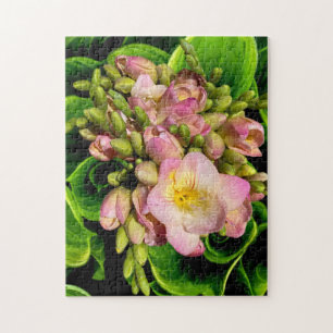 Puzzle Fleurs roses et vertes lumineuses et colorées