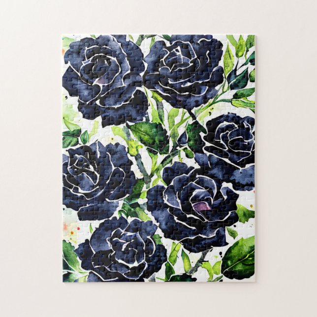 Puzzle Fleurs Roses noires Goth Art peinture aquarelle (Vertical)