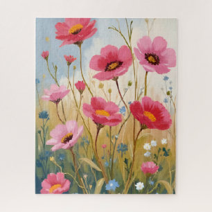 Puzzle Fleurs Rougissantes Prairie Fleurie Rose Florale
