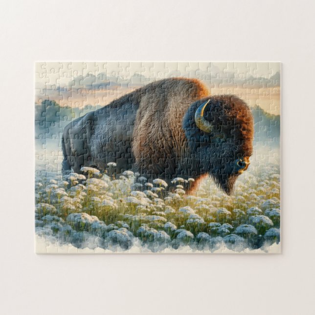 Puzzle Fleurs sauvages blancs de bison aquarelle (Horizontal)