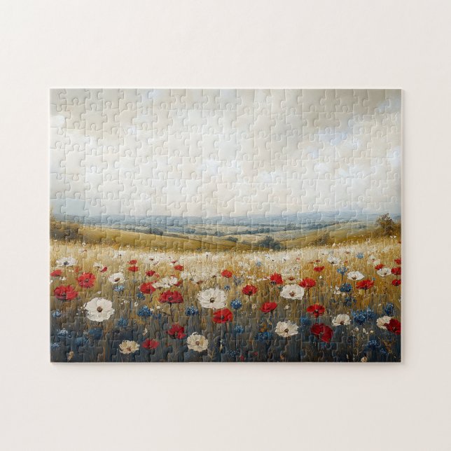 Puzzle Fleurs sauvages blancs et bleus rouges (Horizontal)