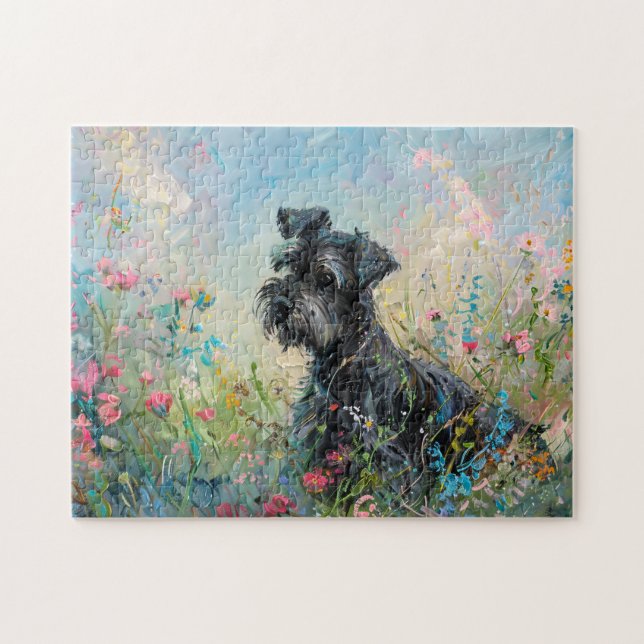 Puzzle Fleurs sauvages colorés Schnauzer (Horizontal)