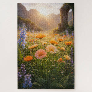 Puzzle Fleurs sauvages dorées au lever du soleil – Floral