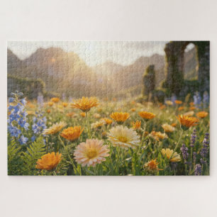 Puzzle Fleurs sauvages dorées au lever du soleil – Floral