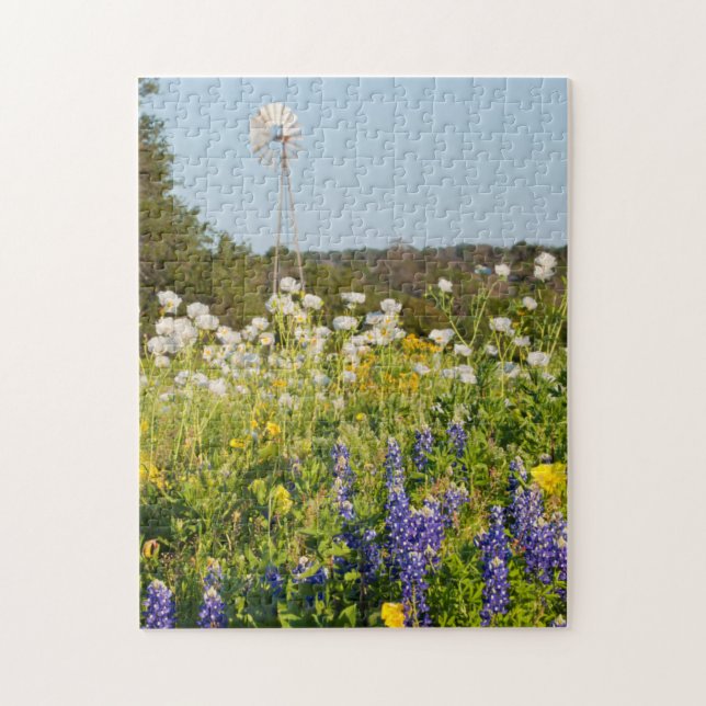 Puzzle Fleurs sauvages et moulin à vent dans Texas Hill C (Vertical)