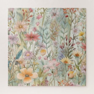 Puzzle Fleurs sauvages pastel de campagne rustique Vert s