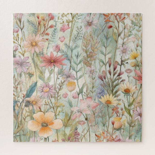 Puzzle Fleurs sauvages pastel de campagne rustique Vert s (Vertical)
