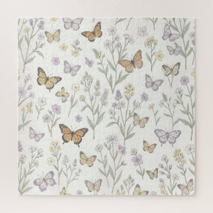 Puzzle Fleurs sauvages pastel Papillons Prairie Botanique