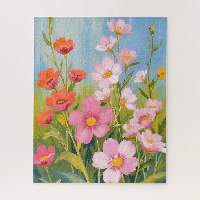 Puzzle Fleurs sauvages roses | Peinture florale à l'aquar (Vertical)